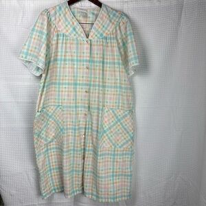 House Coat M Sherbert Pastel Plaid Grandmacore Pearlized Snaps Muumuu Roper